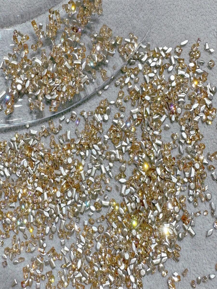 50/100Pcs 2-3Mm Gold & Champagne Mixed Shape Flat Bottom Ab Zirconia Nail Rhinestones, 3D Pointed Nail Art Crystals Gems For Diy Nail Art Decoration Nail Supplies Nails Nail Charms