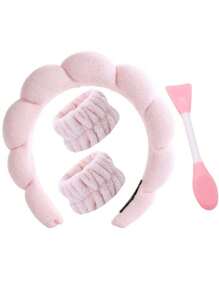 14 件纯色沐浴头带和沐浴腕带套装，洗脸头带、腕带、化妆护肤头带 - 彩色 - 查看 9