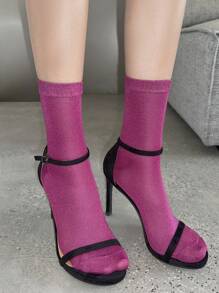 1 Pair/4 Pairs/5 Pairs Women Metallic Shimmer Mid-Calf Socks, Thin Lightweight Shiny Ribbed Socks, Spring & Summer
