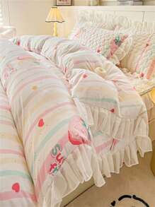 3 sztuki/zestaw luksusowych poszewek na kołdrę z koronką kwiatową, dwustronny, całoroczny, w stylu księżniczki, w stylu Ins - Wielokolorowe - Zobacz 3