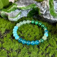 1 pezzo Braccialetto elastico con perle di turchese verde pavone e blu da 8mm - regalo gioiello
