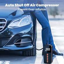 Compressor de ar portátil para inflar pneus, bomba de ar para carro de 150 PSI, equipado com medidor de pressão de pneus e luz LED, compressor de ar sem fio recarregável, adequado para carros, bicicletas, motocicletas, bolas e acessórios para carros