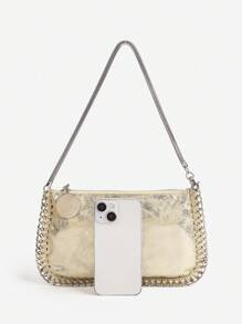 Handmade Detachable Chain Design Multifunctional Metallic Silver Baguette Bag - Underarm, Handheld, Shoulder, Cross-Body - Gold - View 6