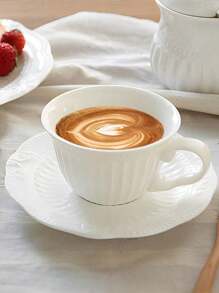 复古浮雕陶瓷咖啡杯碟套装，优雅花卉浮雕设计的咖啡拿铁杯，下午茶陶瓷杯碟套装