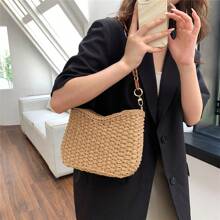编织沙滩包，时尚多用途腋下小链条包