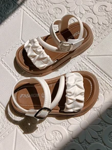 1 Pair Girls Hollow Design Cute Lady Style Open Toe PVC White Sandals, Suitable For Summer Holiday
