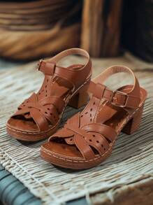 Giày sandal đế dày đế giữa đế xuồng ... - màu nâu - Xem 5