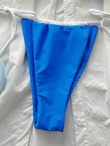 新品纯色拼色系带比基尼套装，可爱时尚，适合女士夏季海滩度假泳装