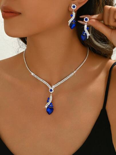 Women's Wedding 3pcs Set: Heart Necklace, Earrings, Elegant Bridal Jewelry Set For Party, Thanksgiving Season Valentine's Day Accessories