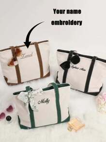 定制帆布手提包，刺绣字母设计手提包，适合作为教师礼物、新娘派对礼物、伴娘礼物 - 彩色 - 查看 3