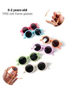 1pc Toddler Glasses, Cute Round TPEE Soft Frame, Comfortable Impact Resistant Versatile Candy Colors, Baby 0-2 Years Old Fashion Glasses - Candy Color Round - View 2