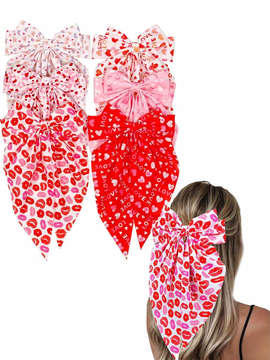1/6 Pezzi Fermagli per capelli con fiocchi, motivo 'amore e bacio' per donne, accessori per capelli adatti a varie occasioni, feste di matrimonio, proposte di matrimonio, appuntamenti, uso quotidiano - Multicolore - Visualizzare 1