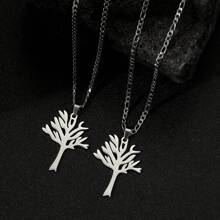 dollrinboy 1 件黑银金色不锈钢生命之树吊坠项链，适合男士和女士 - tree - 查看 1