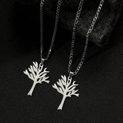 dollrinboy 1 件黑银金色不锈钢生命之树吊坠项链，适合男士和女士