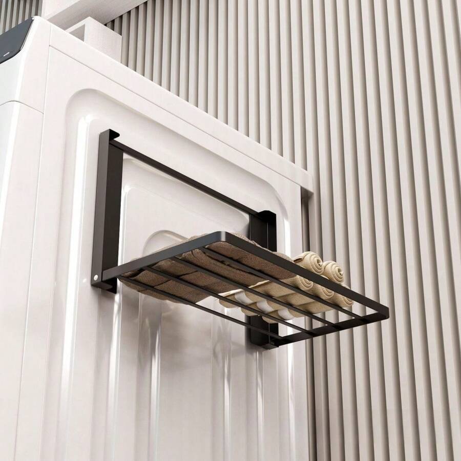 1pc Iron Foldable Wall-Mounted Clothes Storage Rack With Magnetic Adsorption For Laundry Room - Multicolor - View 1