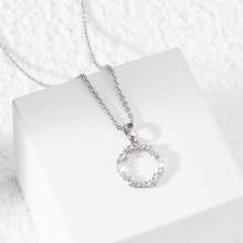 1pc Women Copper Inlaid Geometric Open Circle Pendant Necklace