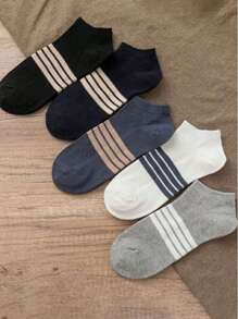 5/10双装男士条纹短袜，黑白灰条纹透气薄款低帮运动袜 - 彩色 - 查看 2