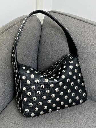 Fashionable Studded Purses, Shoulder Bag Punk Inspired, Women's Small Shoulder Purse, Vegan Leather Designer Handbags Streetwear, Y2k Bag, 2000s Fashion Style, Gothic Punk Bag For Women