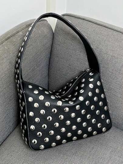 Fashionable Studded Purses, Shoulder Bag Punk Inspired, Women's Small Shoulder Purse, Vegan Leather Designer Handbags Streetwear, Y2k Bag, 2000s Fashion Style, Gothic Punk Bag For Women