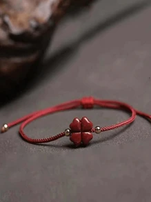 1pc Vintage Lucky 3/4 Leaf Clover Braided Bracelet, Gift For Women, Valentine's Day - Four Leaf Clover - View 2