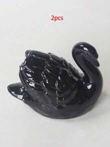 1pc Black & White Ceramic Swan Figurine, Creative Decor For Living Room, Study, Animal Succulent Planter