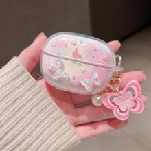 可爱粉色透明蝴蝶保护套，适用于 Redmi Buds 6 Active/5/6S/7S 蓝牙无线耳机、Redmi Buds 6/6Play/4Lite/6lite 充电盒、Redmi Buds 3pro/4Pro/5Pro/6PRO 耳机盒