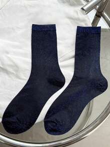 1 Pair/4 Pairs/5 Pairs Women Metallic Shimmer Mid-Calf Socks, Thin Lightweight Shiny Ribbed Socks, Spring & Summer