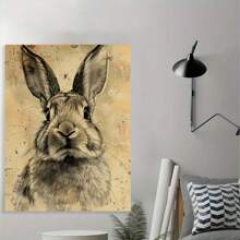 Framed Vintage Rabbit Sketch Canvas Wall Art - Contemporary Antique Rustic Farmhouse Easter Bunny Decor, Featherless, Ready To Hang GSWC77 Home Decoration, High Quality Decorative Posters, Dormitory, Gym, Bar, Cafe, Arcade, Room Living Room Wall Decoration Painting, Perfect Gift, Spring Decoration Painting