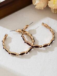1 Pair Fashion Simple Red Hoop Earrings, European Style Vintage Exaggerated Personalized Alloy Earrings, Weighs About 18g, Suitable For Women Daily Wear And Travel