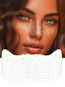 6 Blatt glitzernde Sommersprossen Silber Glitzer Sommersprossen Gesichts-Tattoo Glow Up Faux Tupfen Temporäre Fake Sommersprossen für Frauen