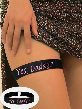 女士性感字母印花弹力吊袜带，配“是的，爸爸”大腿吊袜带，Rave