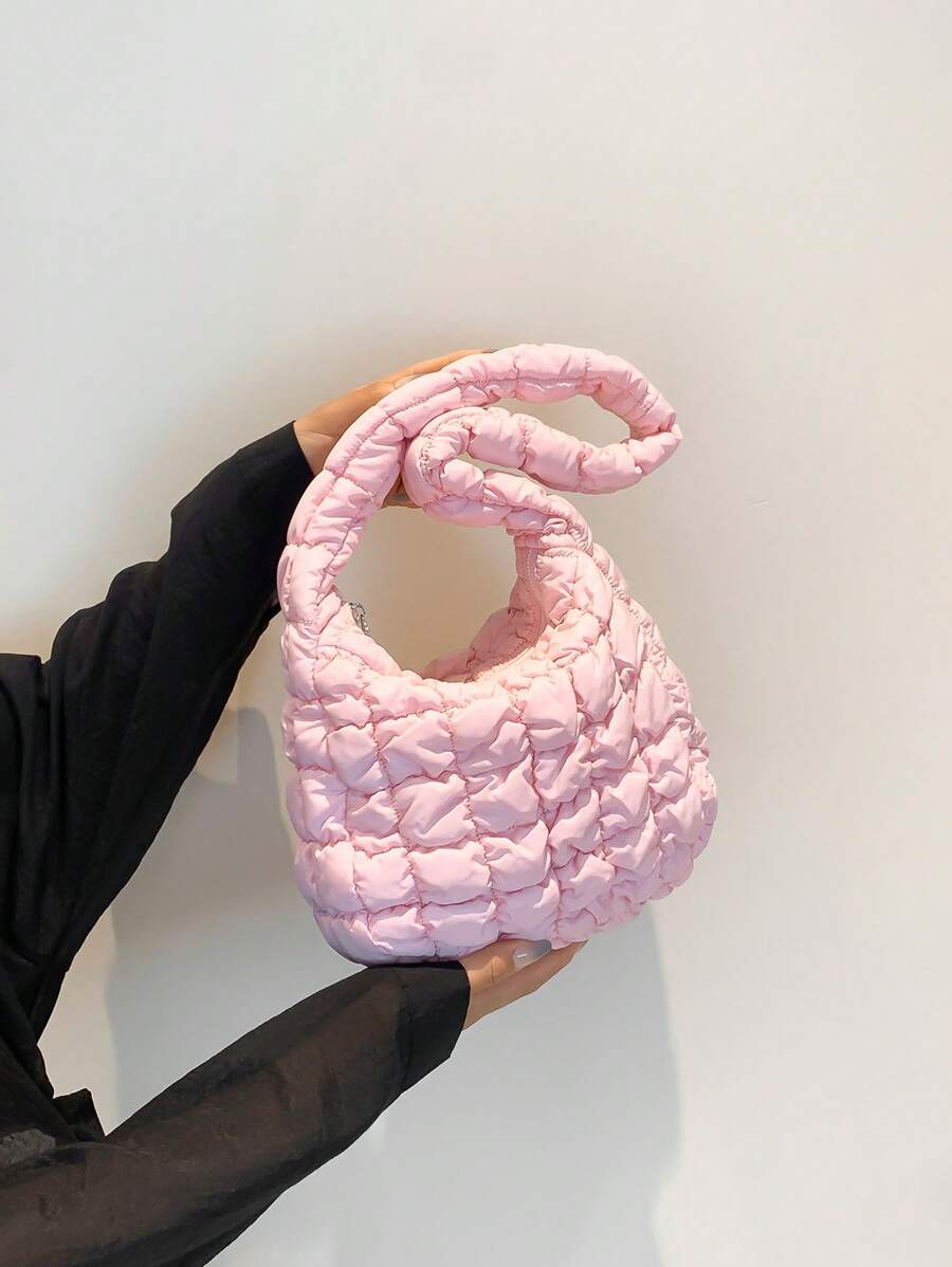 女士绗缝刺绣云朵荷叶边单肩包手提包