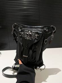 Nieuwe Punk Chained Schoudertas Vrouwen Steampunk Schedel Schouder Crossbody Telefoontasje Taille Beentas