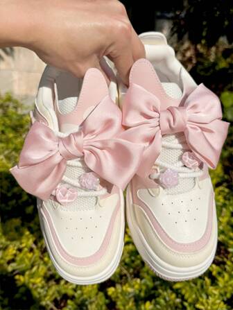 6 件粉色鞋配件（织物蝴蝶结、水波心、树脂玫瑰） - 易于安装可拆卸的 DIY 装饰，用于定制帆布鞋、运动鞋、厚底鞋、任何系带鞋 - 节日派对和特殊场合的完美礼物