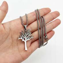 dollrinboy 1 件黑银金色不锈钢生命之树吊坠项链，适合男士和女士 - tree - 查看 6