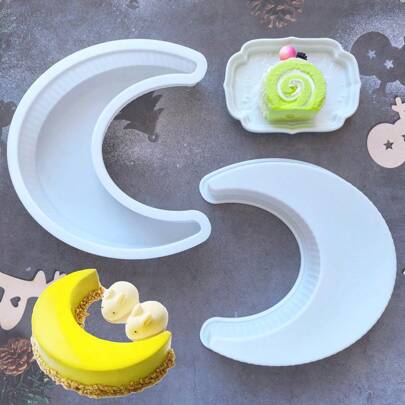 1pc Medium Silicone Crescent Cake Mold, Moonlight Sonata Mousse Cake Bread Pizza Baking Pan, Kitchen Baking Tool