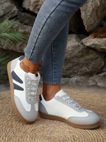 1 Pair Of New And Unique Female Youth Sports Shoes, Comfortable Lined With Non-Slip Shock-Absorbing Rubber Soles, Campus Sneakers, Fashionable Youth, Suitable For Daily Commuting, Outdoor Sports - Grey - View 6