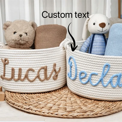1pc Customized Letter Design Storage Basket, Kids Toys, Books, Stuffed Toys Organizer, Gift Basket, Cosmetics Storage, Newborn, Full Moon, Valentine's Day, Christmas Gift,Letter,Multifunction,Lightweight,Large Capacity,Cute,Adorable,Contracted,Vacay Vibes/Vacation,Cartoon,Solid Color,Custom,Personalized,Unique,Customized,Ideal Gifts For Him,Ideal Gifts For Her,Children,Friends,Family