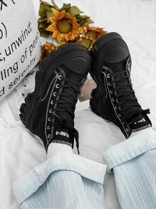 SLnU3 SLnU★3 Men's Casual Canvas High-Top Sneakers, Couple Shoes, Plus Size - Pure Black - View 4
