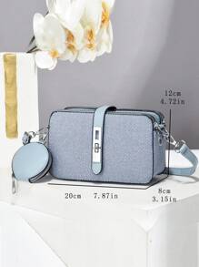2pcs PU Plaid Handbag Set, Includes Coin Purse & Card Holder, Elegant Fashion Satchel Bag, Multifunctional Large Capacity Shoulder Bag, Stylish Design, New Plaid Purse Small Square Bag, Versatile Casual Tote Bag With Detachable Strap, Suitable For Travelling, Shopping, Suitable For Women
