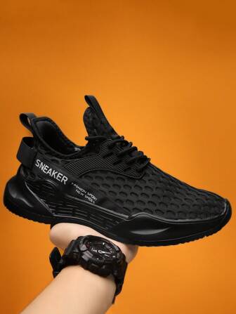 1 Pair Men's Walking Shoes, Knitted Mesh Breathable Casual Shoes With High Rebound EVA, Comfortable Lace-Up Sports Sneakers Suitable For Daily Walking, Exercise, Running, Casual Camping