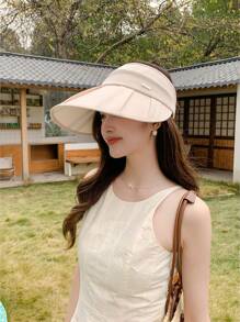 金属标签褶皱半遮盖顶渔夫帽，男女通用百搭日韩风渔夫帽，可折叠，别致防晒，欧式风格