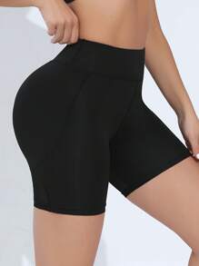 Women High Waist Skinny Mesh Yoga Shorts, Casual Sports Shorts - Black - View 4