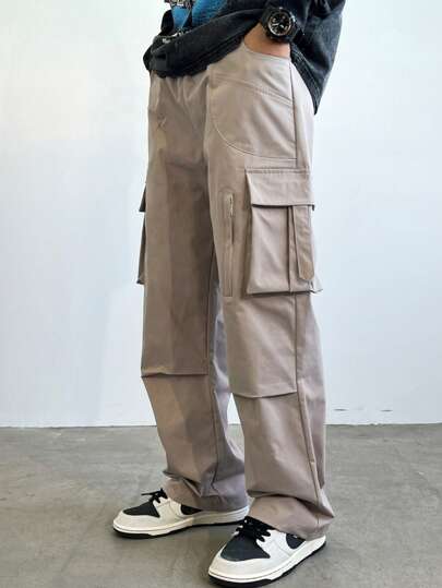 LEDUNTINO [Primavera/Verano] Pantalones casuales de moda para hombre para deportes al aire libre, de unicolor, con cordón y cintura elástica, regalo ideal para esposo/novio, pantalones de hombre para primavera y otoño, con múltiples bolsillos, para calle, universidad y camping