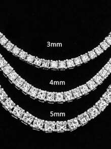 4mm Iced Out Rhinestone Tennis Chain Necklace For Men Women, Rhinestone Tennis Necklaces For Men Women And Teens, Tennis And Cuban Link Chains - 銀色 - 查看 3