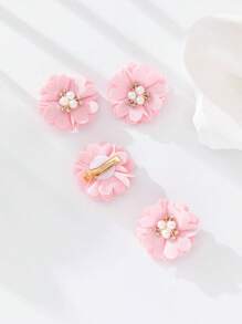 4 piezas de Pasadores de pelo con flores para niñas pequeñas y bebés - Rosa - Ver 3