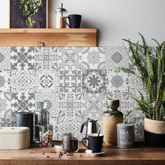 24 pièces - Carreau de maison nordique, décalcomanie murale, décalcomanie vinyle pour décorations de maison, autocollants muraux auto-adhésifs, style noir et blanc, cuisine, salle de bain, chambre à coucher, salon, salle à manger, imperméable, résistant à l'huile et à l'humidité, autocollants de carrelage décoratifs, autocollants de rénovation de sol pour la décoration d'intérieur