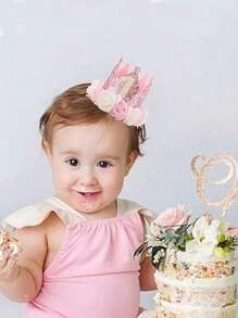 1 Decoración de corona rosa dorado para el primer cumpleaños de niñas bebé, decoración de fiesta, regalo de primer cumpleaños para la princesa bebé - Multicolor - Ver 7