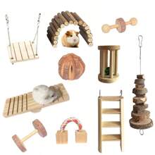 Juguetes de rodillo para hámster, mancuernas de madera natural de pino, monociclo, columpio, juguetes para masticar molares, suministros para mascotas pequeñas, pájaros, conejos, cobayas VGO7 - 4 - Ver 6