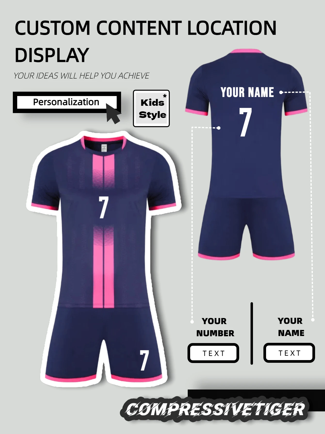 2pcs Boy's Personalized Soccer Jersey - Customizable Name And Number Print Stripe Decor Short Sleeve T-Shirt + Shorts Co-Ord Quick-Drying Sweat-Absorbing Sports Set As Gift,Multi-Functional,Ornamental,Letter,Stylish,Modern,Colorful,Cute,Adorable,Casual,Custom,Personalised,Unique,Customized,Ideal Gifts For Him,Ideal Gifts For Her - Royal Blue - View 1